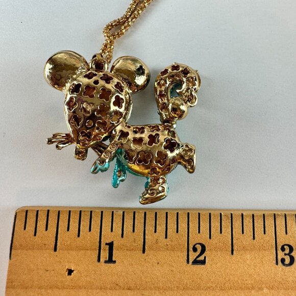 Betsey Johnson Teal Crystal Mouse Pendant Necklace Gold Chain - Picture 2 of 2